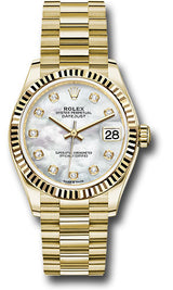 Rolex Yellow Gold Datejust - 31 MM - President Bracelet - Fluted Bezel - Mother-of-Pearl Diamond Dial - 278278-0010
