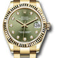 Rolex Yellow Gold Datejust - 31 MM - Oyster Bracelet - Fluted Bezel - Olive Green Diamond Dial - 278278 ogdo