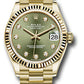 Rolex Yellow Gold Datejust - 31 MM - President Bracelet - Fluted Bezel - Olive Green Diamond Dial - 278278 ogdp