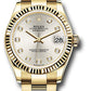 Rolex Yellow Gold Datejust - 31 MM - Oyster Bracelet - Fluted Bezel - Silver Diamond Dial - 278278 sdo