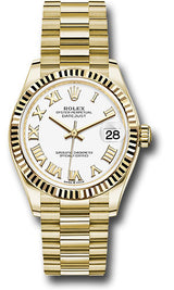Rolex Yellow Gold Datejust - 31 MM - President Bracelet - Fluted Bezel - White Roman Dial - 278278-0020
