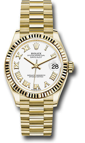 Rolex Yellow Gold Datejust - 31 MM - President Bracelet - Fluted Bezel - White Roman Dial - 278278 wrp