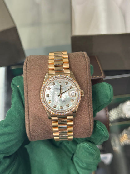 Rolex Everose Gold Datejust - 31 MM - President Bracelet - Diamond Bezel - Silver Diamond Dial - 278285RBR-0005