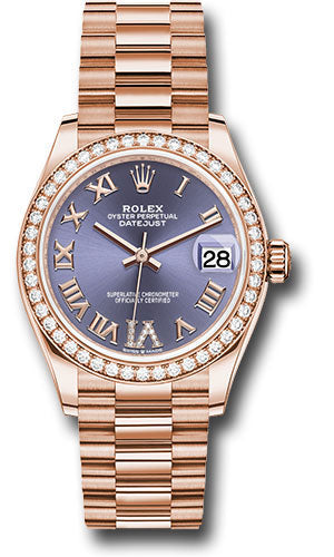 Rolex Everose Gold Datejust - 31 MM - President Bracelet - Diamond Bezel - Aubergine Diamond Six Dial - 278285RBR aubdr6p