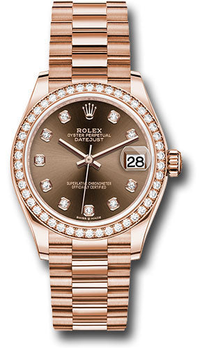 Rolex Everose Gold Datejust - 31 MM - President Bracelet - Diamond Bezel - Chocolate Diamond Dial - 278285RBR chodp