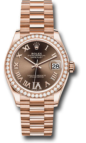 Rolex Everose Gold Datejust - 31 MM - President Bracelet - Diamond Bezel - Chocolate Diamond Six Dial - 278285RBR chodr6p