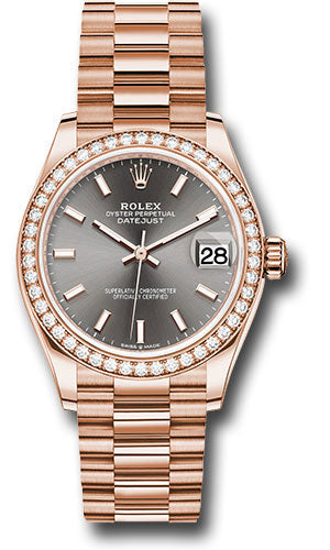 Rolex Everose Gold Datejust - 31 MM - President Bracelet - Diamond Bezel -  Rhodium Index Dial - 278285RBR dkrhip