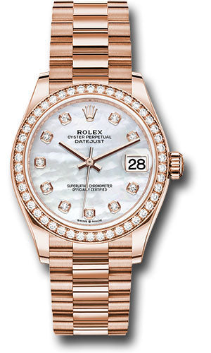 Rolex Everose Gold Datejust - 31 MM - President Bracelet - Diamond Bezel - Silver Diamond Dial - 278285RBR mdp