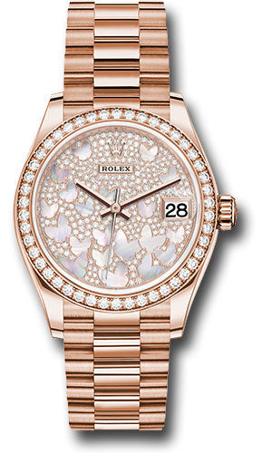 Rolex Everose Gold Datejust - 31 MM - President Bracelet - Diamond Bezel - Diamond Paved Butterfly Dial - 278285RBR pmopbp