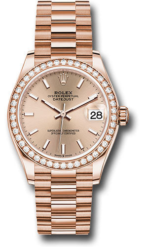 Rolex Everose Gold Datejust - 31 MM - President Bracelet - Diamond Bezel -  Rosé Index Dial - 278285RBR rsip