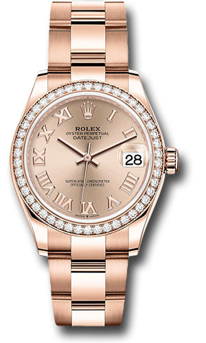 Rolex Everose Gold Datejust - 31 MM - Oyster Bracelet - Diamond Bezel - Rosé Roman Dial - 278285RBR rsro