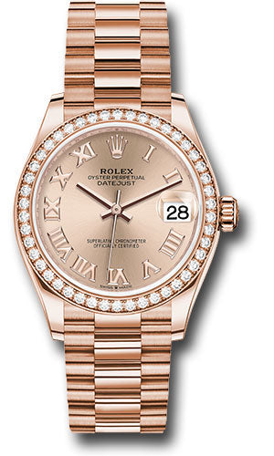 Rolex Everose Gold Datejust - 31 MM - President Bracelet - Diamond Bezel - Rosé Roman Dial - 278285RBR rsrp