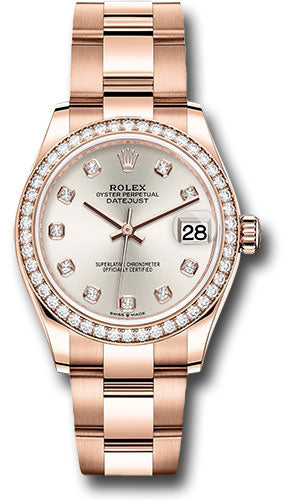 Rolex Everose Gold Datejust - 31 MM - Oyster Bracelet - Diamond Bezel - Silver Diamond Dial - 278285RBR sdo