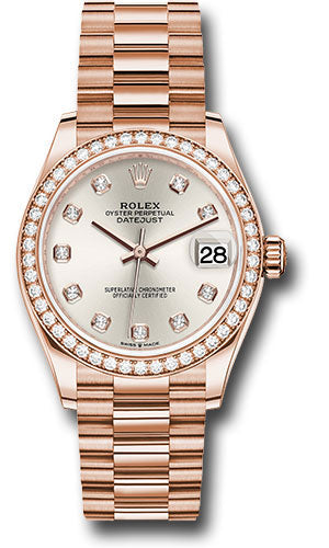 Rolex Everose Gold Datejust - 31 MM - President Bracelet - Diamond Bezel - Silver Diamond Dial - 278285RBR sdp