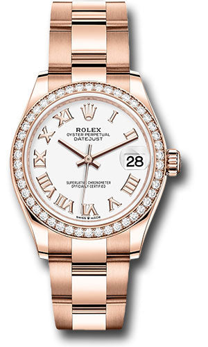 Rolex Everose Gold Datejust - 31 MM - Oyster Bracelet - Diamond Bezel - White Roman Dial -  278285RBR wro