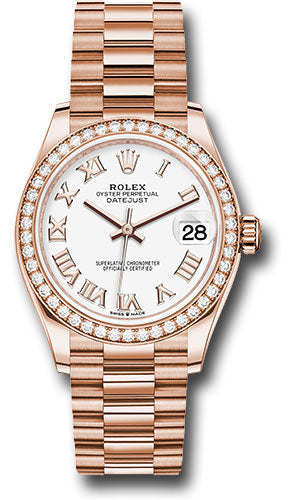 Rolex Everose Gold Datejust - 31 MM - President Bracelet - Diamond Bezel - White Roman Dial - 278285RBR wrp