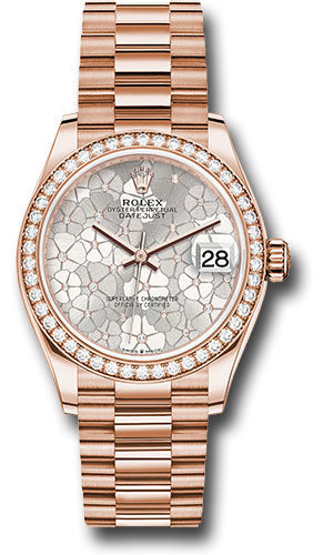 Rolex Everose Gold Datejust - 31 MM - President Bracelet - Diamond Bezel - Silver Floral Motif Diamond Dial - 278285rbr sflomdp