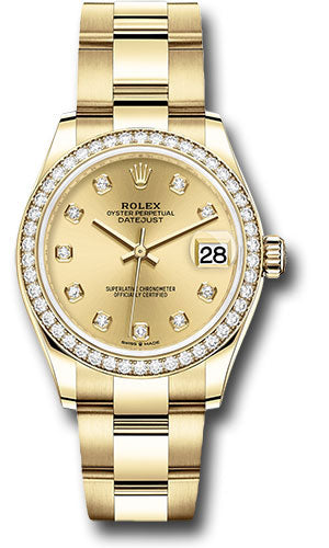 Rolex Yellow Gold Datejust - 31 MM - Oyster Bracelet - Diamond Bezel - Champagne Diamond Dial - 278288RBR chdo