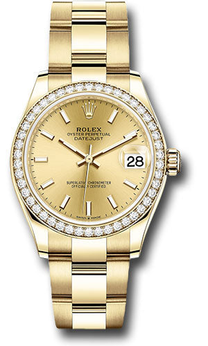 Rolex Yellow Gold Datejust - 31 MM - Oyster Bracelet - Diamond Bezel - Champagne Index Dial - 278288RBR chio