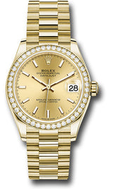 Rolex Yellow Gold Datejust - 31 MM - President Bracelet - Diamond Bezel - Champagne Index Dial - 278288RBR-0022
