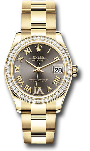 Rolex Yellow Gold Datejust - 31 MM - Oyster Bracelet - Diamond Bezel - Dark Grey Diamond Six Dial - 278288RBR dkgdr6o