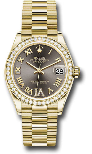 Rolex Yellow Gold Datejust - 31 MM - President Bracelet - Diamond Bezel - Dark Grey Diamond Six Dial - 278288RBR dkgdr6p