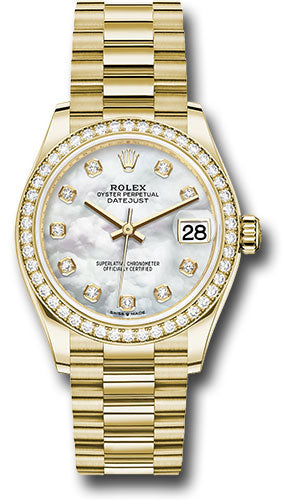 Rolex Yellow Gold Datejust - 31 MM - President Bracelet - Diamond Bezel - Mother-of-Pearl Diamond Dial - 278288RBR mdp