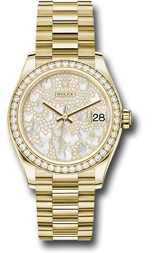 Rolex Yellow Gold Datejust - 31 MM - President Bracelet - Diamond Bezel - Paved Mother-of-Pearl Butterfly Dial - 278288RBR pmopbp