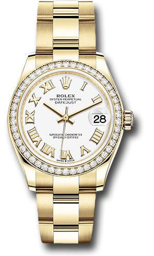 Rolex Yellow Gold Datejust - 31 MM - Oyster Bracelet - Diamond Bezel - White Roman Dial - 278288RBR wro