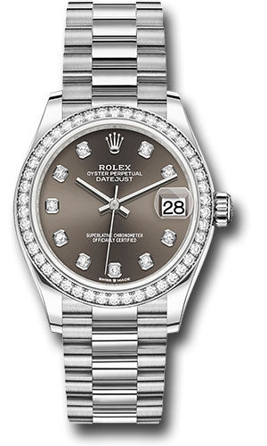 Rolex White Gold Datejust - 31 MM - President Bracelet - Diamond Bezel - Dark Grey Diamond Dial - 278289RBR dkgrdp