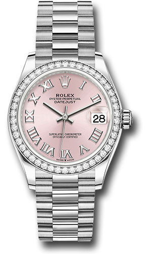 Rolex White Gold Datejust - 31 MM - President Bracelet - Diamond Bezel - Pink Roman Dial - 278289rbr prp