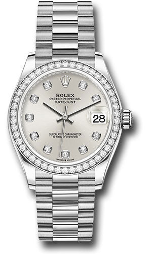 Rolex White Gold Datejust - 31 MM - President Bracelet - Diamond Bezel - Silver Diamond Dial - 278289rbr sdp