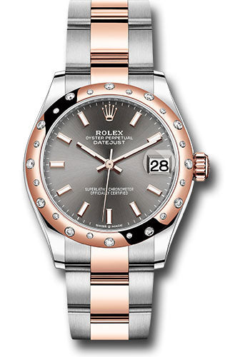 Rolex Steel and Everose Gold Datejust - 31 MM - Oyster Bracelet - 24 Diamond Bezel -  Dark Rhodium Index Dial - 278341RBR dkrhio