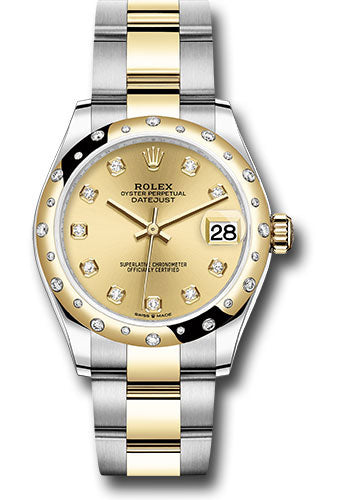 Rolex Steel and Yellow Gold Datejust - 31 MM - Oyster Bracelet - Domed Diamond Bezel - Champagne Diamond Dial - 278343 chdo