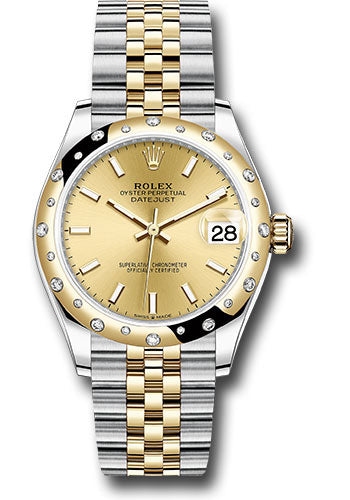 Rolex Steel and Yellow Gold Datejust - 31 MM - Jubilee Bracelet - Domed Diamond Bezel - Champagne Index Dial - 278343 chij