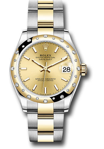 Rolex Steel and Yellow Gold Datejust - 31 MM - Oyster Bracelet - Domed Diamond Bezel - Champagne Index Dial - 278343 chio