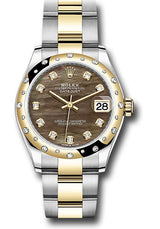 Rolex Steel and Yellow Gold Datejust - 31 MM - Oyster Bracelet - Domed Diamond Bezel - Dark Mother-of-Pearl Diamond Dial - 278343RBR-0023