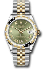 Rolex Steel and Yellow Gold Datejust - 31 MM - Jubilee Bracelet - Domed Diamond Bezel - Olive Green Diamond Roman Six Dial - 278343RBR-0016