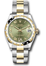Rolex Steel and Yellow Gold Datejust - 31 MM - Oyster Bracelet - Domed Diamond Bezel - Olive Green Diamond Roman Six Dial - 278343RBR-0015