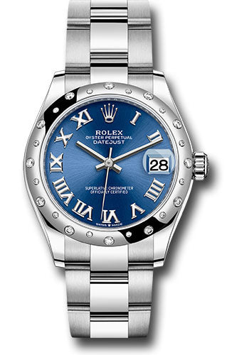 Rolex Steel and White Gold Datejust - 31 MM - Oyster Bracelet - Domed 24 Diamond Bezel - Blue Roman Dial - 278344RBR blro