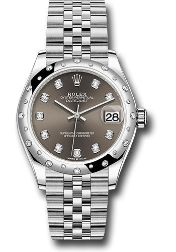 Rolex Steel and White Gold Datejust - 31 MM - Jubilee Bracelet - Domed 24 Diamond Bezel - Dark Grey Diamond Dial - 278344RBR dkgdj