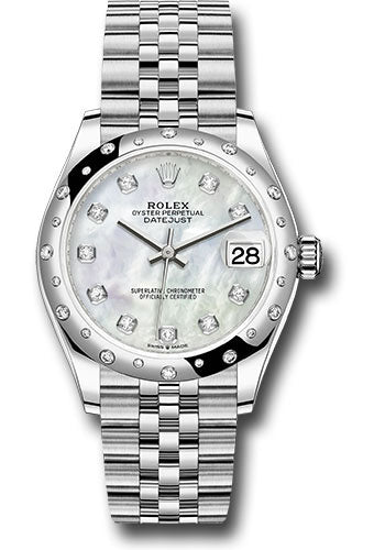 Rolex Steel and White Gold Datejust - 31 MM - Jubilee Bracelet - Domed 24 Diamond Bezel - White Mother-Of-Pearl Diamond Dial - 278344RBR mdj