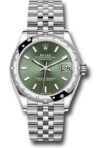 Rolex Steel and White Gold Datejust - 31 MM - Jubilee Bracelet - Domed 24 Diamond Bezel - Mint Green Index Dial - 278344RBR mgij