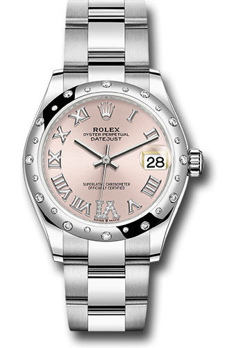 Rolex Steel and White Gold Datejust - 31 MM - Oyster Bracelet - Domed 24 Diamond Bezel - Pink Roman Diamond 6 Dial - 278344RBR pdr6o