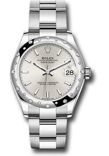 Rolex Steel and White Gold Datejust - 31 MM - Oyster Bracelet - Domed 24 Diamond Bezel - Silver Index Dial - 278344RBR sio