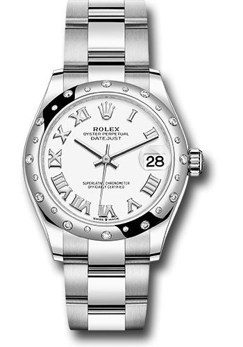 Rolex Steel and White Gold Datejust - 31 MM - Oyster Bracelet - Domed 24 Diamond Bezel - White Roman Dial - 278344RBR wro