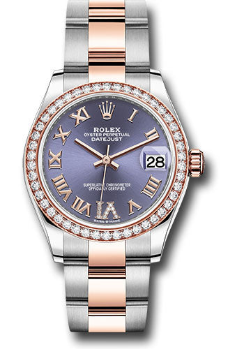 Rolex Steel and Everose Gold Datejust - 31 MM - Oyster Bracelet - 46 Diamond Bezel - Aubergine Diamond Roman VI Dial - 278381RBR aubdr6o