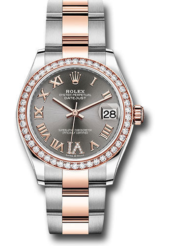 Rolex Steel and Everose Gold Datejust - 31 MM - Oyster Bracelet - 46 Diamond Bezel - Dark Rhodium Diamond Roman VI Dial - 278381RBR dkrhdr6o