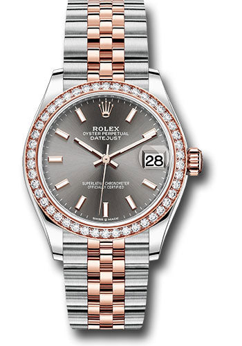 Rolex Steel and Everose Gold Datejust - 31 MM - Jubilee Bracelet - 46 Diamond Bezel -  Dark Rhodium Index Dial - 278381RBR dkrhij