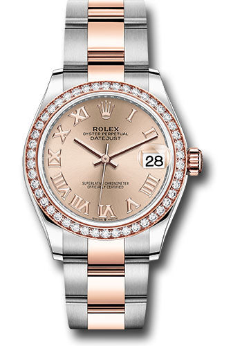 Rolex Steel and Everose Gold Datejust - 31 MM - Oyster Bracelet - 46 Diamond Bezel - Rosé Roman Dial - 278381RBR roro